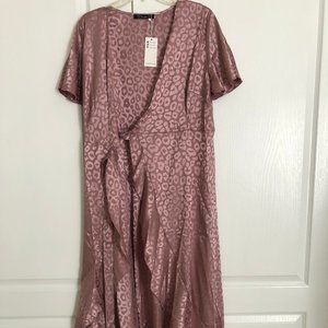 Rose Gold Satin Ruffle High Low Wrap Dress